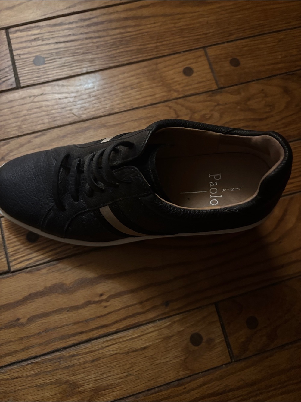 Paolo Black Leather Sneaker with White Stripe